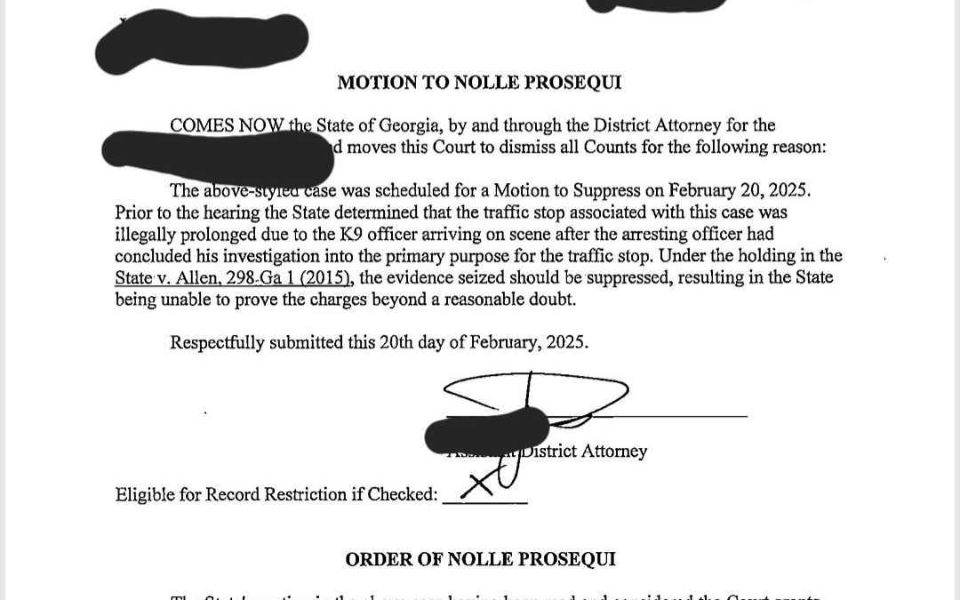 Drug Trafficking Case Dismissed before Hearing on Motion to Suppress, February 2025