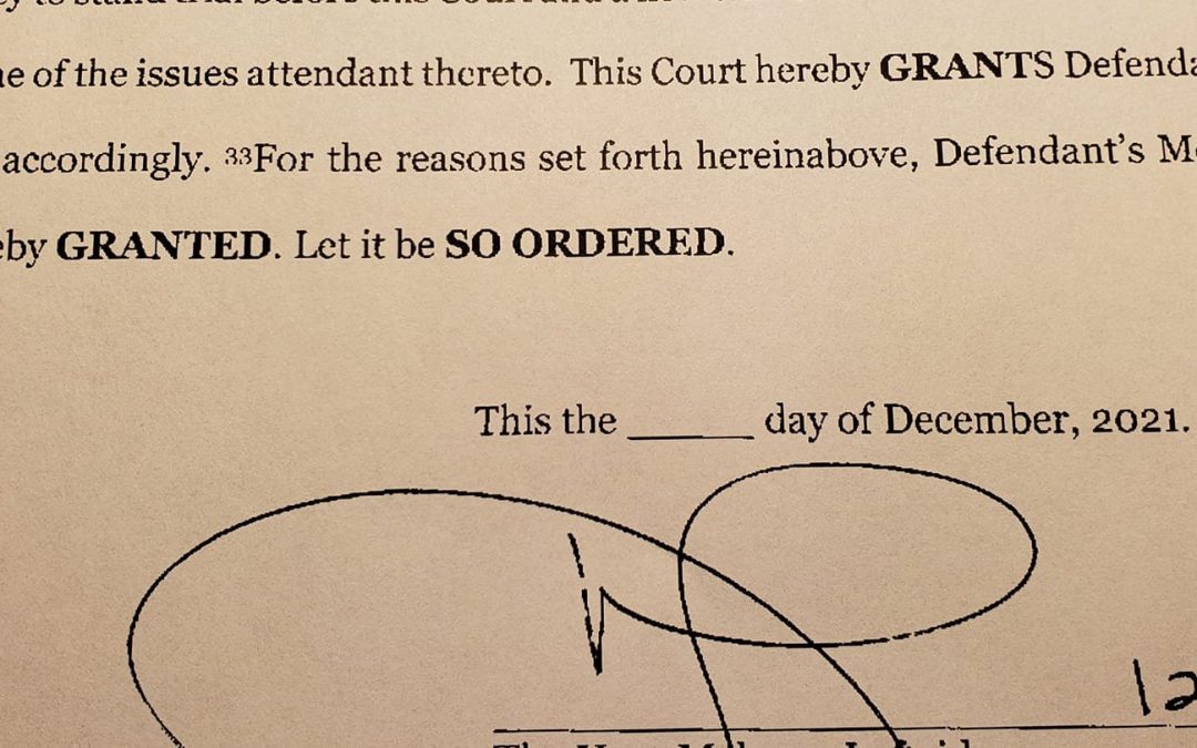 Motion for New Trial Granted, December 2021